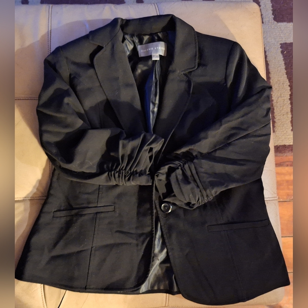Vintage Valerie Stevens Black Blazer w/ Cinched Up Sleeve Cuffs